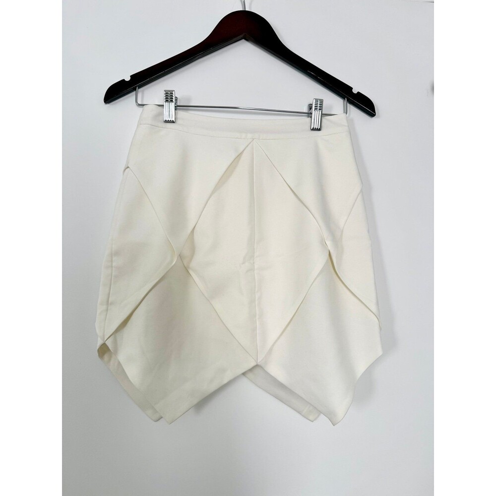 White geometric paneled asymmetrical skirt